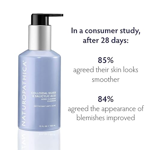 Naturopathica Colloidal Silver and Salicylic Acid Acne Clearing Cleanser, Reduce Blemishes and Acne Scars, Clarifying Face Wash for Men and Women, 5 fl oz