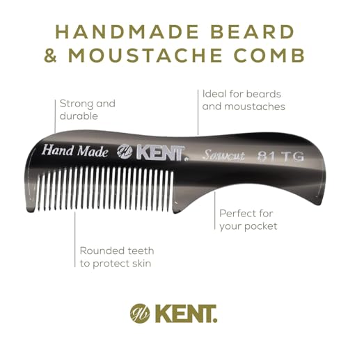 Kent A 81T Black Graphite X-Small Men's Beard Mustache Pocket Comb, Fine Toothed for Facial Hair Grooming and Styling. Hand-Made of Quality Cellulose Acetate, Saw-cut Hand Polished. Made in England