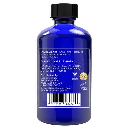 Radha Beauty Tea Tree Essential Oil 4 oz. - 100 Percent Pure & Natural Therapeutic Grade - DYI Soaps, Shampoo, Body Wash, Aromatherapy