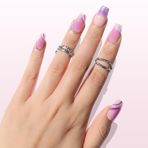 Purple Hour Short Coffin Press On Nails - 32 Pc Kit