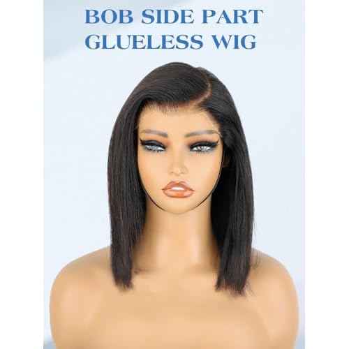 10 Inch Bob Straight Side Part 7x5 Wear and Go Glueless Wigs Human Hair Pre Cut Pre Plucked Bleached HD Lace Front Bob Wig Human Hair 180% Density Short Straight Wigs for Black Women