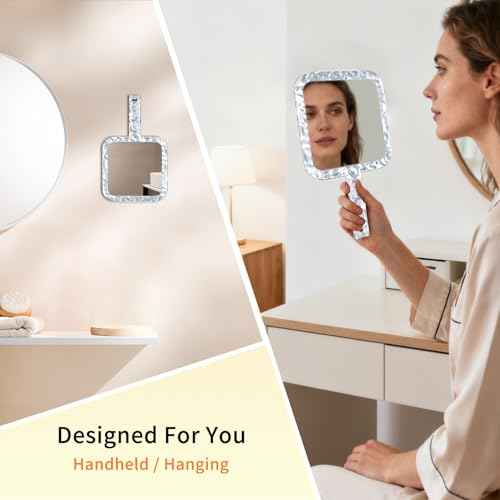 Famihomii Handheld Mirror with 1X/7X Magnification, Dual-Sided Magnification Hand Mirror, Hand Mirror with Handle, 10" x 6.1", Lightweight & Durable, Portable & Hangable for Makeup, Shaving - Clear
