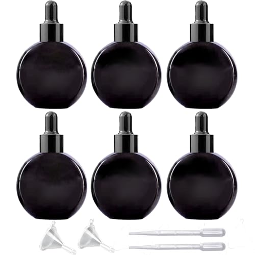 6-Piece 2oz Black Glass Dropper Bottles for Essential Oils