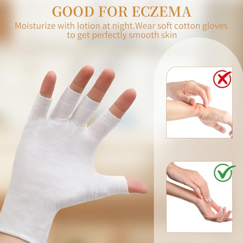 Clofiak 100% Cotton White Fingerless Gloves for Eczema & Moisturizing (3 Pairs)