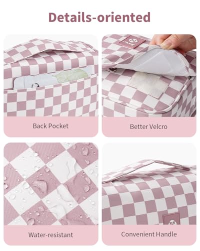 Narwey Small Hanging Travel Toiletry Bag - Dusty Pink Checkerboard