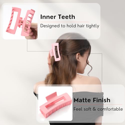 Pink Large Square Claw Clips for Thick Hair, 12-Pack 4.3"