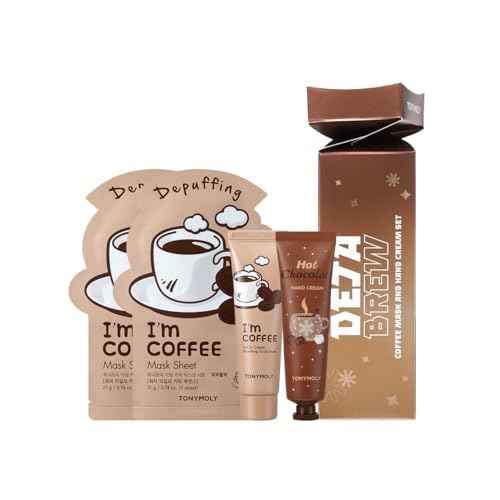 TONYMOLY Deja Brew 4-Piece K-Beauty Coffee Skincare Gift Set ? 2 Sheet Masks, Coffee Wash-Off Mask, Hot Chocolate Hand Cream ? Hydrating, Nourishing, Limited-Edition