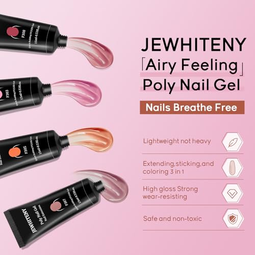 JEWHITENY 14-Color Poly Extension Gel Nail Kit with Mini Lamp & Slip Solution