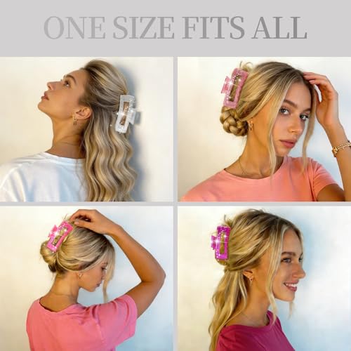 4Pcs Pink Clear Large Hair Claw Clips for Thick Hair
