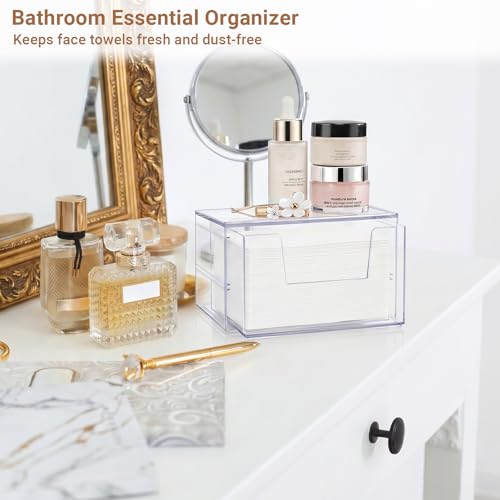 HOMETUK Clear Disposable Facial Towels Holder with Drawer – 1Pcs Acrylic Cotton Pad Dispenser for Bathroom & Vanity