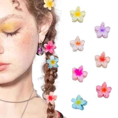 Flower Claw Clip,7pcs Medium Cute Non Slip Plumeria 4CM Hawaiian Hair Jaw Clip Hawaii Beach Tropical Hair Accessories for Thick,Thin Straight, Curly Wavy Hair, Gifts for Women Teen Girls (4CM)