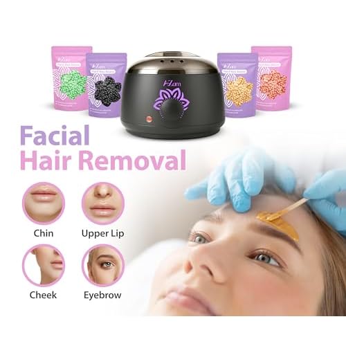 AZAM All-in-one At Home Waxing Kit for Hair removal,Wax pot Waxing Professiona+4 Pack Hard Beads+Silicone Bowl 2 Treatment Oils Wax Kit Accessories Warmer for Full Body