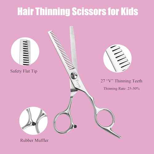 Hair Cutting Scissors Thinning Shears Set for Kids, Fcysy 6 in Children Safety Round Tip Haircut Shears Kit, Stainless Steel Hair Cutting Tools for Toddlers, Boys & Girls Home Use Grooming