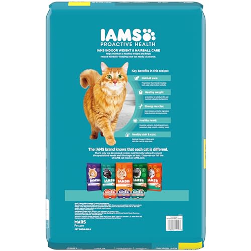 IAMS PROACTIVE HEALTH Adult Indoor Weight Control & Hairball Care Dry Cat Food with Chicken & Turkey Cat Kibble, 16 lb. Bag