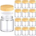 Norme 12 Pcs 4oz Glass Jars with Lids Empty Small Glass Containers and Inner Liners Reusable Cosmetic Jars Round Airtight Bottles with Plastic Wood Grain Lids for Travel