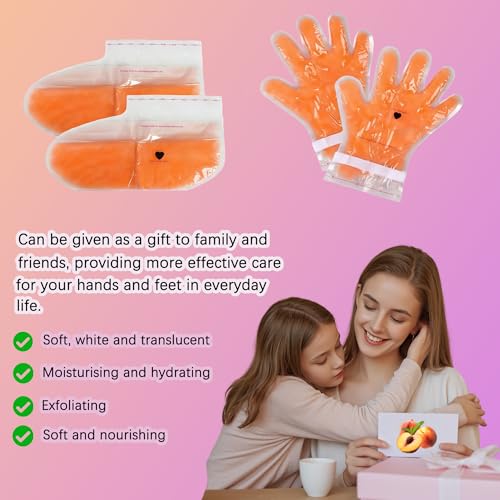 4 Pairs Paraffin Wax Gloves and Socks, Paraffin Wax for Hand and Feet, Paraffin Hand and Foot Gloves Booties for Intensive Hydration At Home Or Spa (peach)