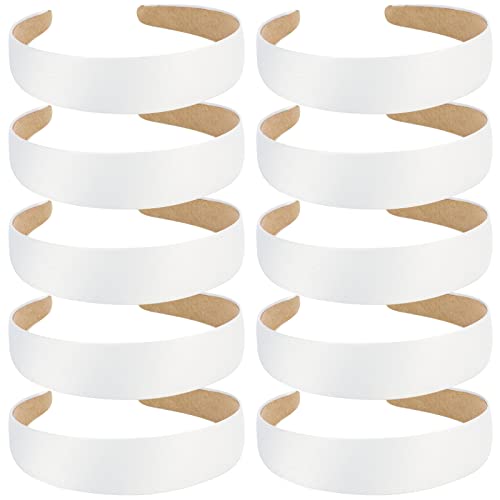 Wecoe 10-Pack White Satin Headbands for Women, 1 Inch Wide
