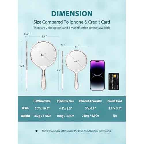 Hand Mirror, Double-Sided 1X/15X Magnifying Mirror with Handle, Acrylic, 8.3" L x 4.5" W, Clear, Pack of 1