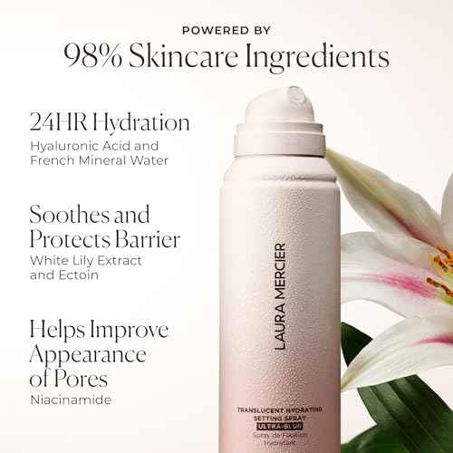 Laura Mercier Translucent Hydrating Setting Spray Ultra-Blur, Micro-Fine Blurring Face Mist, 24HR Shine Control, Natural Finish, Smudge & Transfer-Proof, Infused with Hyaluronic Acid + Niacinamide