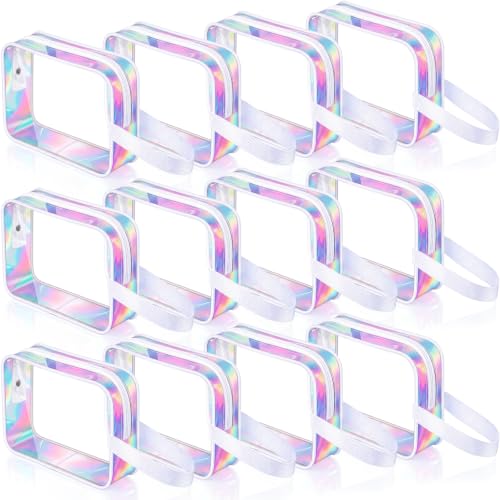 Silkfly Clear White 12-Pack PVC Travel Toiletry Bags with Handles, Zippered Cosmetic Pouches