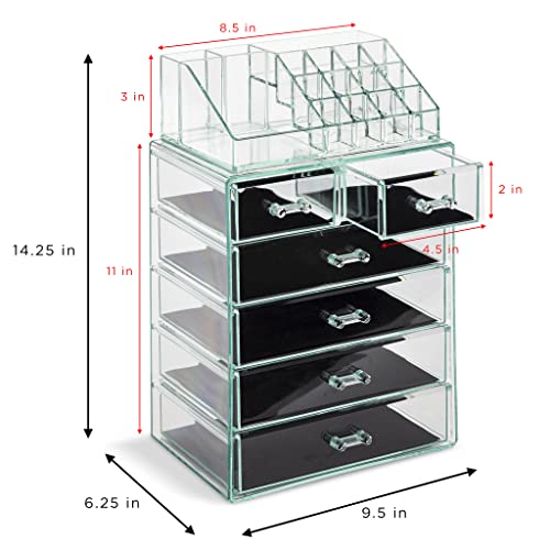 Sorbus Acrylic Makeup Organizer Set, 6-Drawer Vanity & Countertop Cosmetic Storage with Small & Wide Compartments, Teal Thrill Makeup Storage for Brushes, Jewelry ? Holiday Gift for Women & Teens