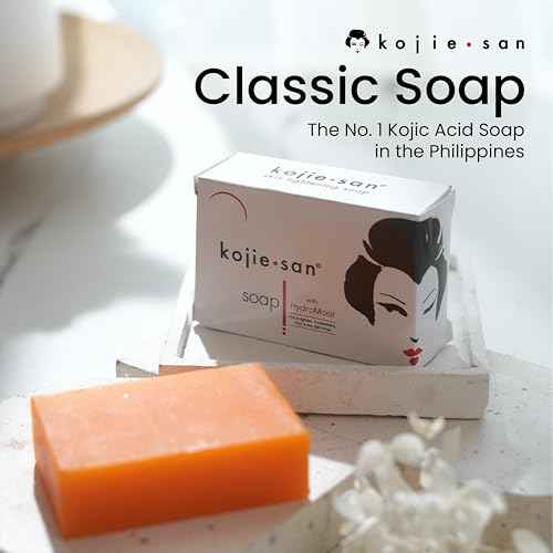 Kojie San Original Kojic Acid Soap that Reduces Dark Spots, Hyperpigmentation, & Scars with Exfoliating Soap Net Included - 65g x 3 Bars