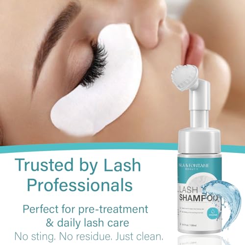 ISLA & FONTANE Lash Shampoo Kit ? 100ml Eyeash Cleanser + 150ml Wash Bottle + Makeup Remover Pad + Lash Cleansing Brush + Mascara Wand | Lash Bath for Extensions & Natural Lashes (Unscented 100ml)