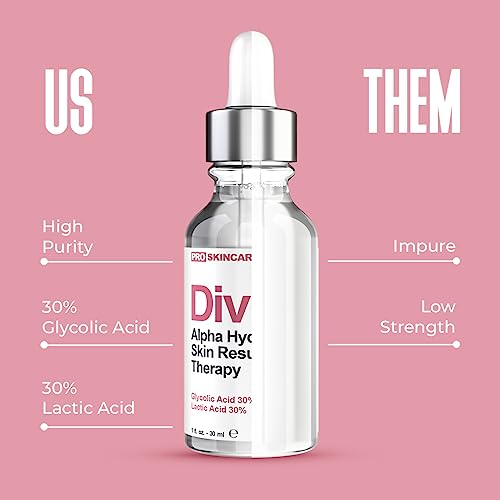 Glycolic Acid & Lactic Acid Peeling Solution - SKIN PERFECTING 60% AHA Liquid, Professional Grade Chemical Face Peel for Acne Scars, Collagen Boost, Wrinkles, Fine Lines - AHA - 1 fl oz