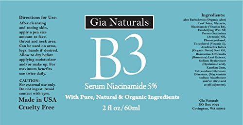 Gia Naturals Vitamin B3 Serum Cream, 1 or 2 oz, Anti-Aging, Repairs Skin, Reduces Wrinkles, Evens Tone, Fights Acne, Smaller Pores, Boosts Collagen, Made in USA, Cruelty Free