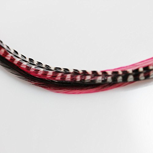 Feather Hair Extension Pink & Black Mix 6"-11" Feathers for Hair Extension Includes 2 Silicone Micro Beads 5 Feathers