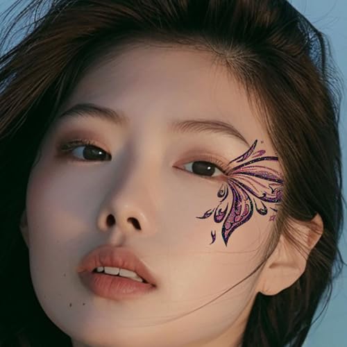 Glitter Butterfly Temporary Tattoos - 10 Sheet Waterproof Face Stickers