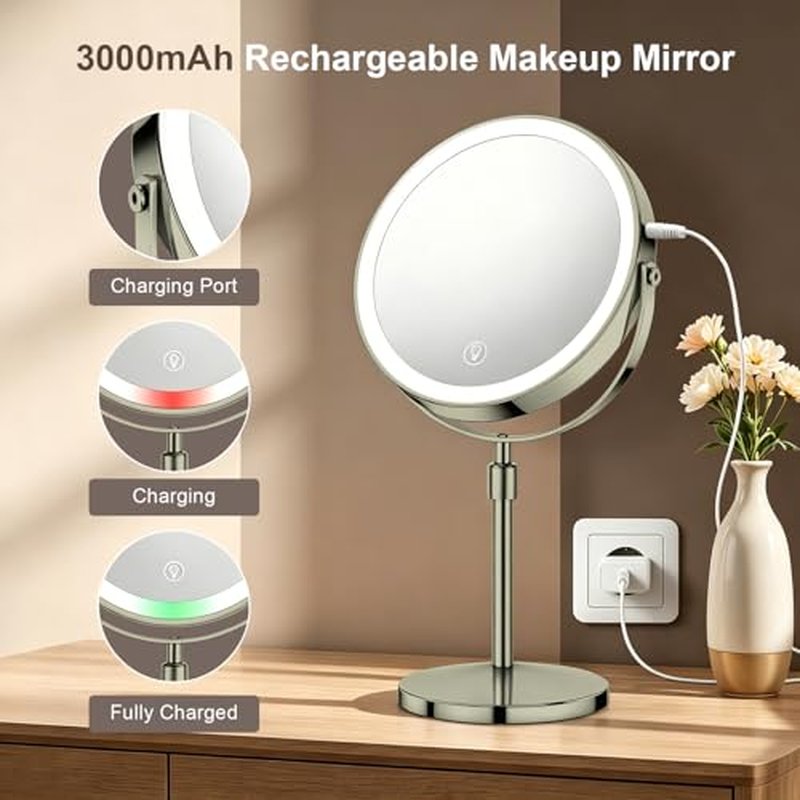 8.5" Makeup Mirror with Lights, 1X/20X Magnification, 3 Colors