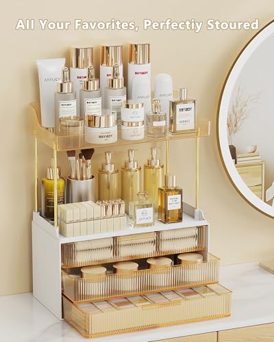 Anylady Makeup Organizer 5-Tier Drawer Storage Gold