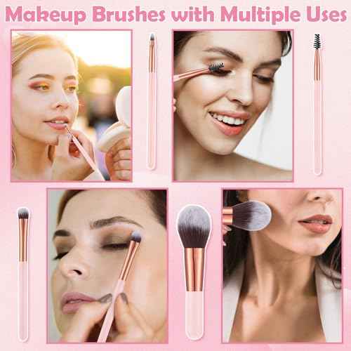 20PCS Travel Makeup Brush Set,10 Pcs Small Makeup Brushes with Mirror,Storage Bag and 8PCS Makeup Sponges for Home,Travel, Party