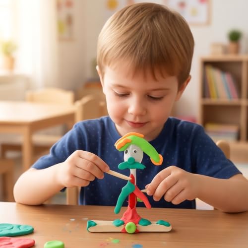 Creative Craft Set with Air Dry Clay, Sporks, Pipe Cleaners & Eyes for Kids & Adults