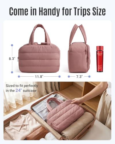 Travel Toiletry Bag Organizer with Dual Compartments, Coffee Brown