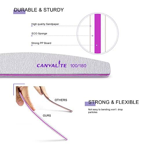Canvalite 10 PCS Professional Nail Files 100/180 Grit Double Sided
