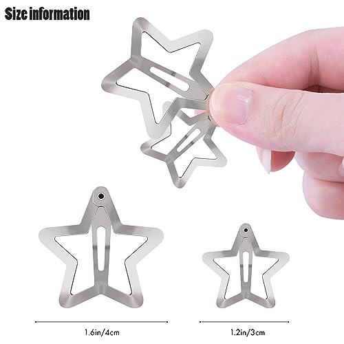 Star Hair Clips 2000s Y2K Snap Hair Barrettes Non Slip Star Hair Accessories Silver Metal Hair Clips for Girls Women -20 PCS 1.18", 1.57"