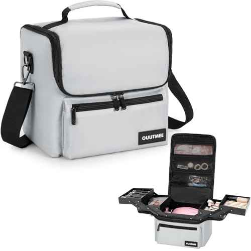 Makeup Travel Train Case, Black Makeup Carrying Organizer Bag, 4 Tier Professional Organizer Case with Straps Pockets for Make Up Nail Tools