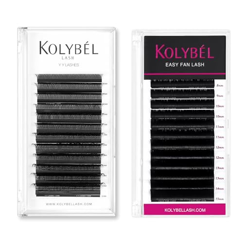 KOLYBEL Easy Fan Eyelash Extensions 0.05 Thickness D Curl 15-20mm Mix + YY Lash Extensions 0.07 Thickness C Curl 8-15mm Mix