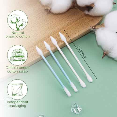 Cotton Swabs Individually Wrapped Travel Cotton Swabs, Cotton Stick Spiral Pointed Cotton Swab, Round Tip Cotton Swab, Double Tipped Cotton Swabs for Ear Makeup Cleaning Care (500 Count)