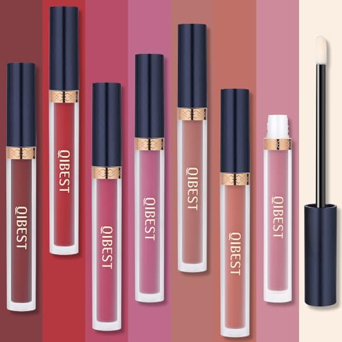 QiBest 8Pcs Matte Liquid Lipstick Set with Lip Plumper