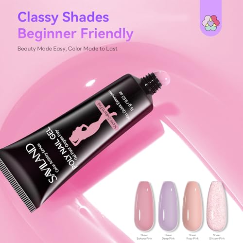 SAVILAND Hema-Free Poly Gel Nail Extension Starter Kit with UV Lamp - 4 Colors