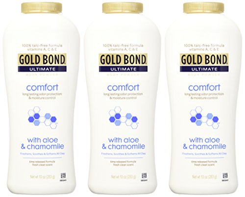 Gold Bond Ultimate Comfort Body Powder 10 oz. (Pack of 3), Talc-Free Formula with Aloe & Chamomile