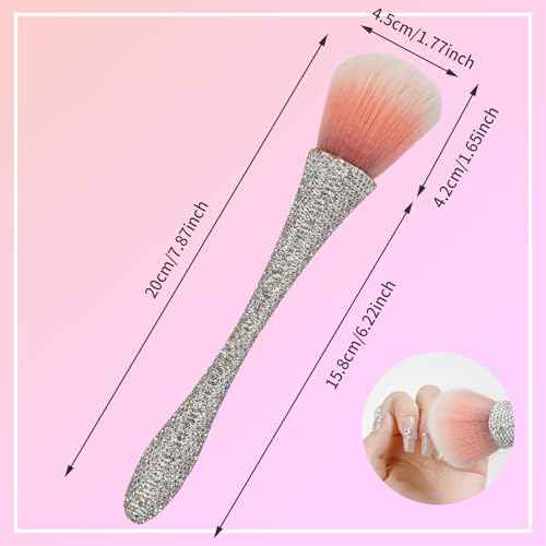 Nail Dust Brush with Shiny Rhinestones, Dust Brush for Nails, Fluffy Nail Duster Brush for Acrylic Nails Powder Remover, Acrylic Cleaning Brush Acrylic Nail Tools