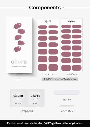 ohora Semi Cured Gel Nail Strips N Bare Plum - Long-Lasting Nail Art