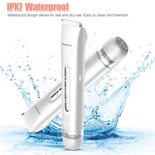 Bikini Trimmer for Women 2 in 1, Dual Head Womens Electric Shaver, Electric Razors for Pubic Hair, IPX7 Waterproof Rechargeable Facial Hair Removal for Shaving Underarm Leg Arm Body Face, White