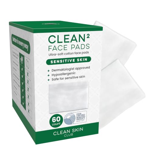 Clean² Sensitive Skin Face Pads – 100% Organic Cotton, 60 Ct