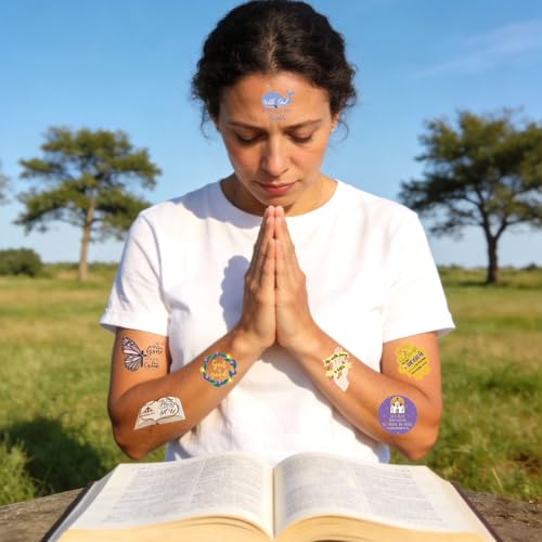 Christian Bible Verse Temporary Tattoos Stickers,20 Sheets 132 Pieces Bible Themed Tattoos Stickers Party Decoration Supplies