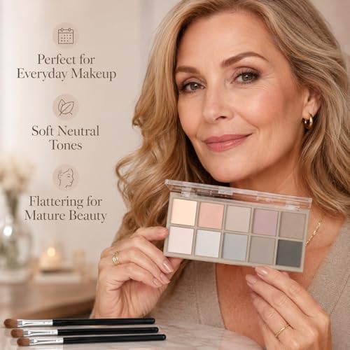 Matte Eyeshadow Palette for Mature Women - 10 Neutral Shades